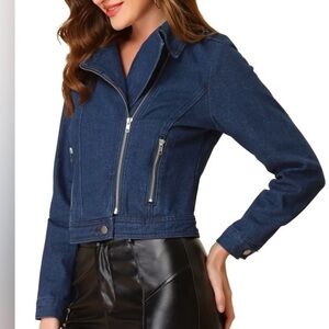 Allegra K Dark Blue Denim Jean Jacket